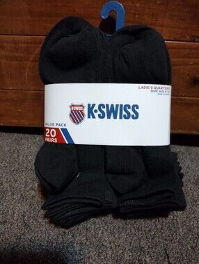 K-Swiss Women's Black Quarter Athletic Socks - 20 Pair Pack